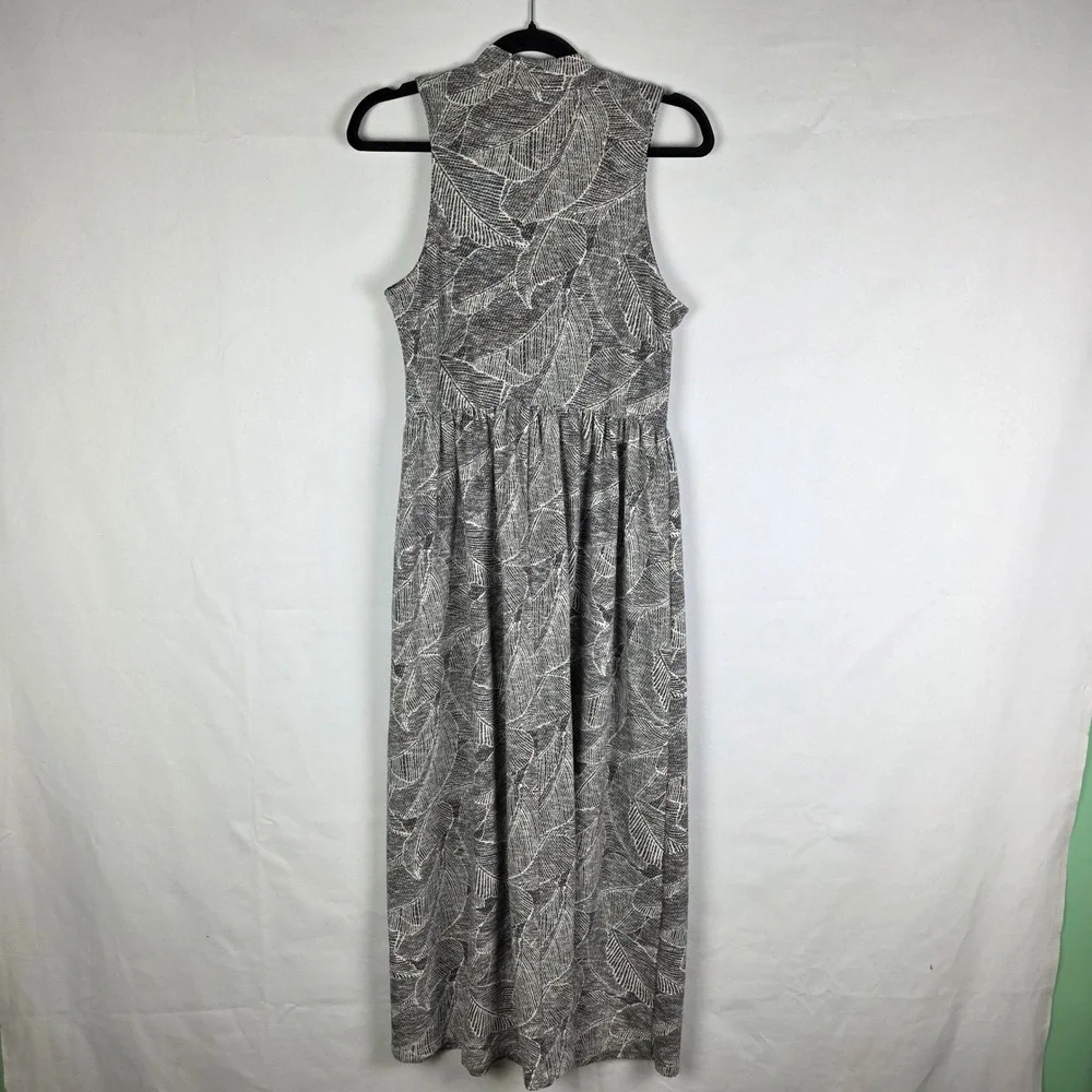 Sunday in Brooklyn Anthropologie Grey Leaf Print Mock Neck Maxi Dress Womens S